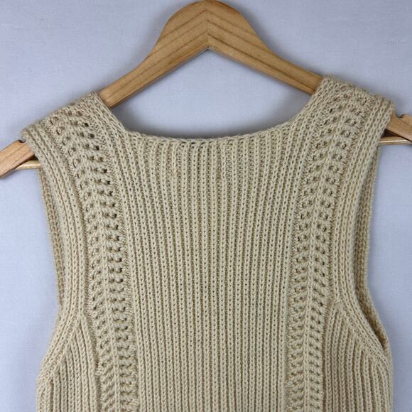 British Woollen Knitters 100% Wool 70s Cable Sweater Vest Cardigan Womens Size M - Picture 6 of 8